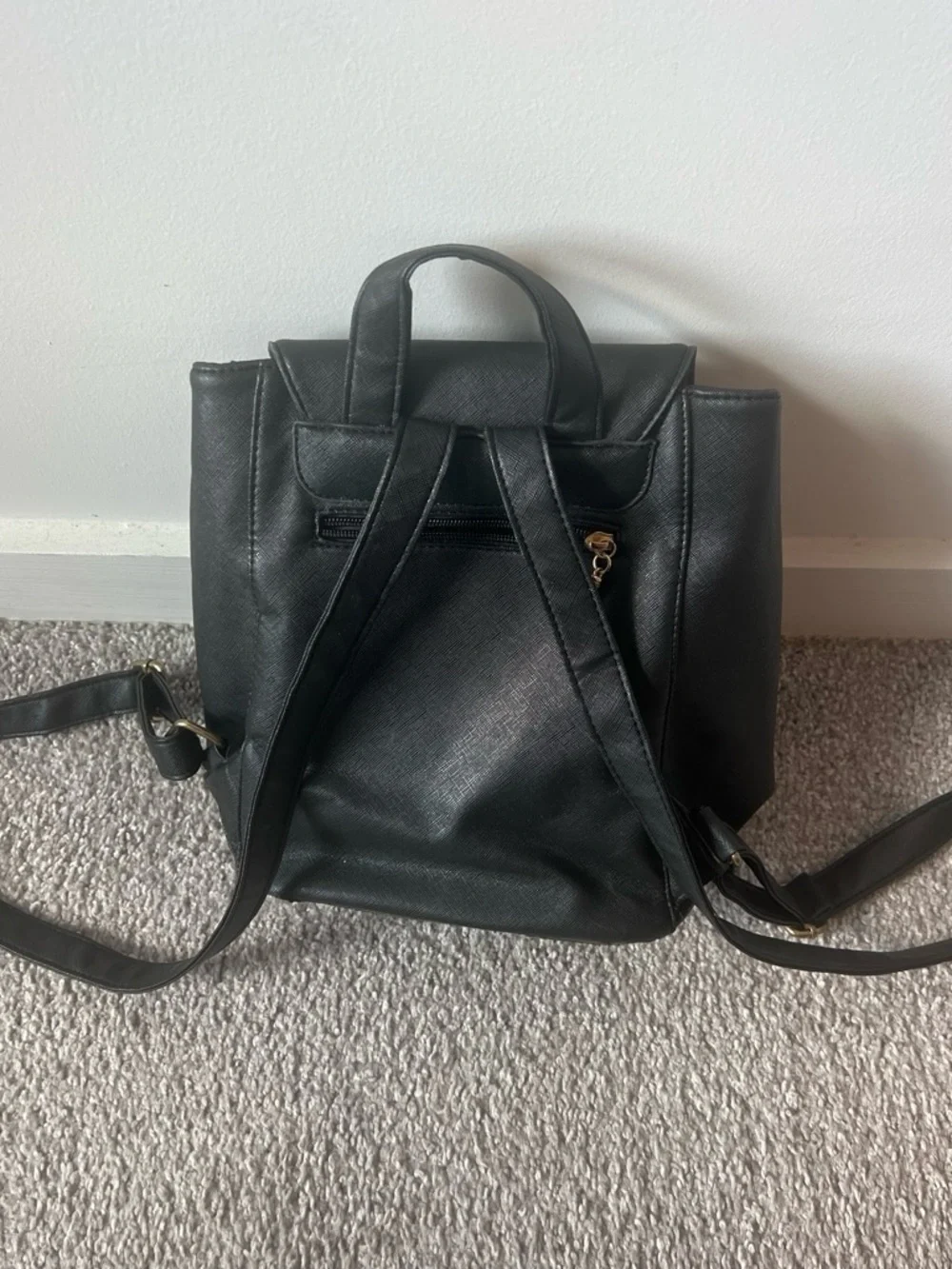 Black Women's Faux Leather Backpack with Gold Accents